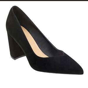 Marc Fisher Caitlin slip-on black suede block heel pump.